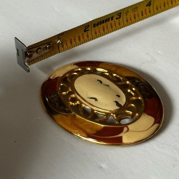 Artisan Belt Buckle Painted Enamel Cutout Oval Glossy Abstract Art to Wear Gold - Picture 3 of 6